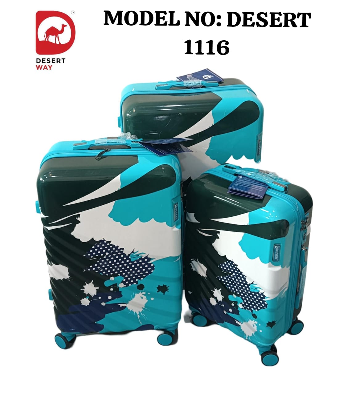 DESERT 1116 TROLLEY SUITCASE Hard Sided PC 8 Wheel Spinners 3PC SET, with Telescopic Steel Trolley and Number Lock Multicolour Peach