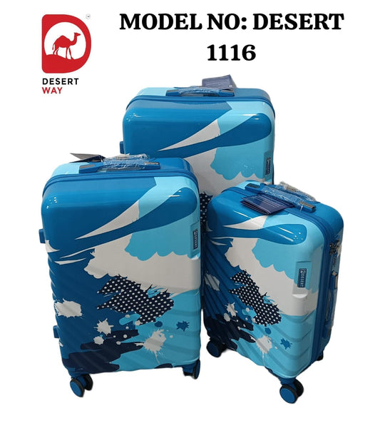 DESERT 1116 TROLLEY SUITCASE Hard Sided PC 8 Wheel Spinners 3PC SET, with Telescopic Steel Trolley and Number Lock Multicolour Peach