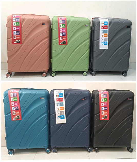 DESERT PC 8 Wheels - Hard Sided PC 8 Wheel Spinners 3PC SET, with Telescopic Steel Trolley and Number Lock Peach