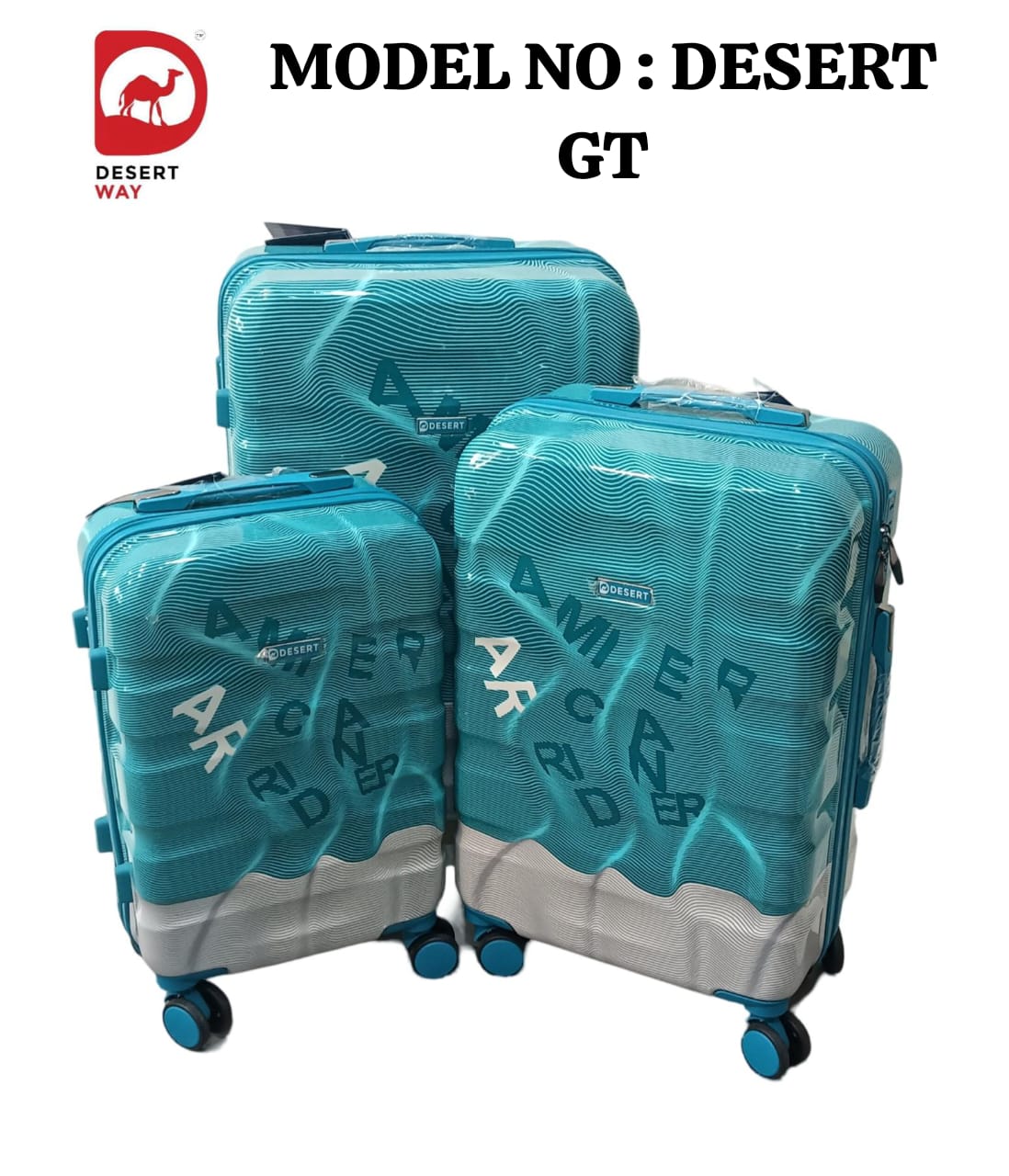 DESERT GT TROLLEY SUITCASE Hard Sided PC 8 Wheel Spinners 3PC SET, with Telescopic Steel Trolley and Number Lock Zebra Peach