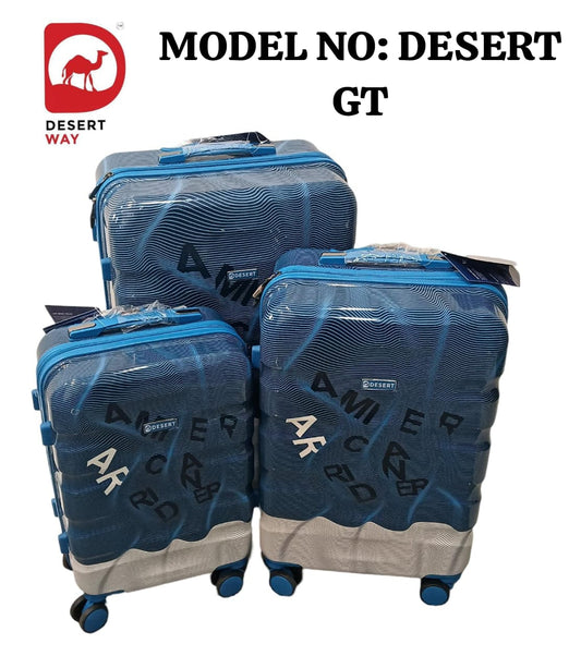 DESERT GT TROLLEY SUITCASE Hard Sided PC 8 Wheel Spinners 3PC SET, with Telescopic Steel Trolley and Number Lock Zebra Peach