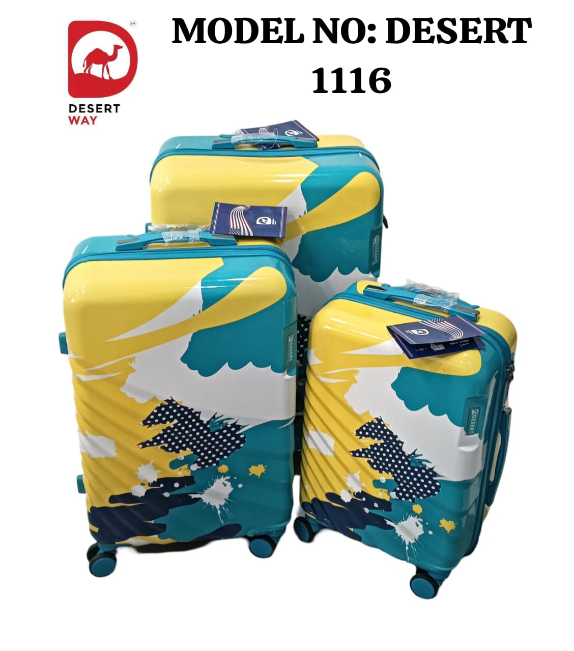 DESERT 1116 TROLLEY SUITCASE Hard Sided PC 8 Wheel Spinners 3PC SET, with Telescopic Steel Trolley and Number Lock Multicolour Peach